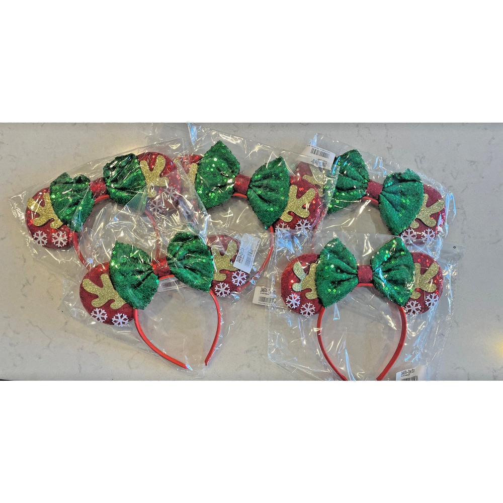 New! Unique Vintage Christmas Sequins Minnie Mouse Ears Headband Lot of 5